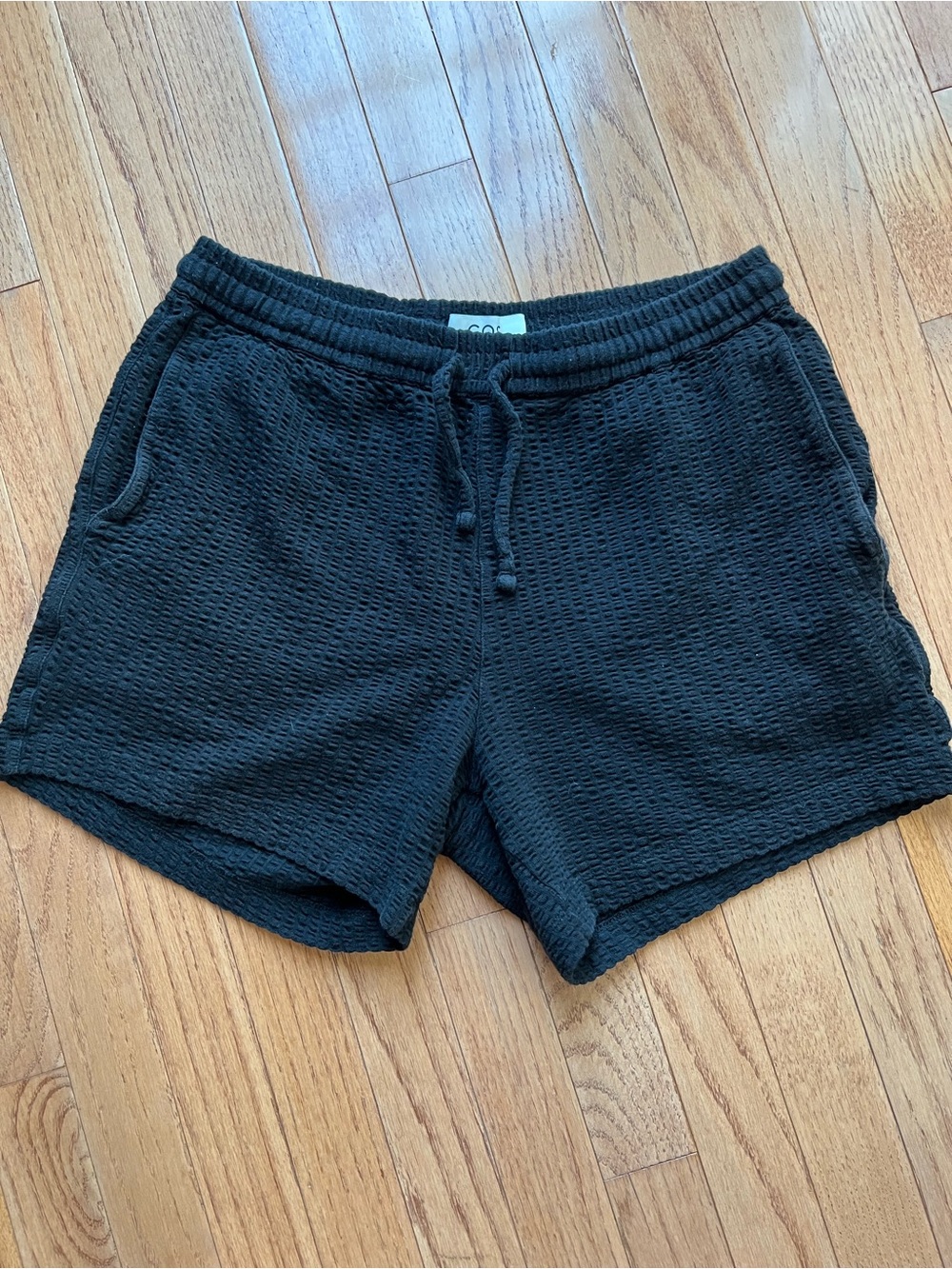 COS Black Waffle-Knit Drawstring Athletic Shorts